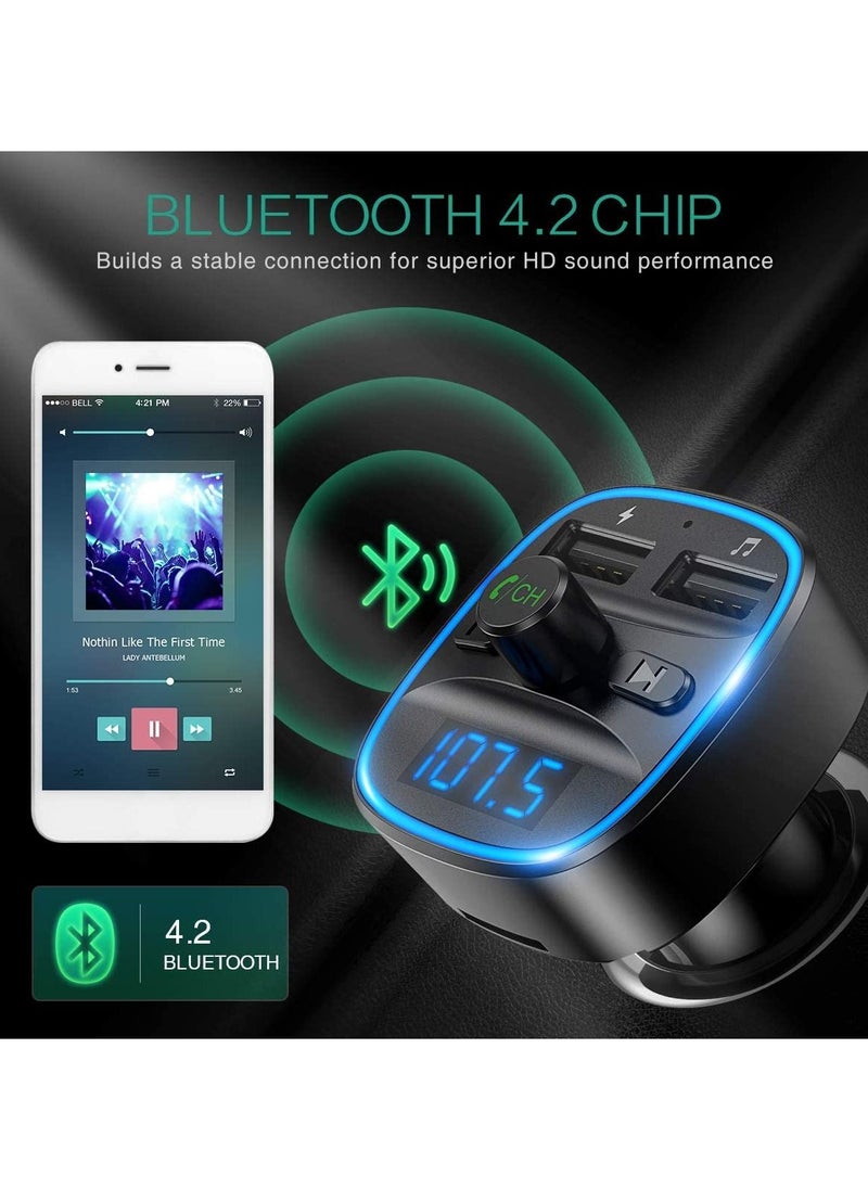 Oria Bluetooth FM Transmitter for Cars 2021 Enhanced Wireless Car Radio Kit Universal Car Charger with Dual USB Charging Hands-Free Calling Music Player Supports TF Card and USB Disk