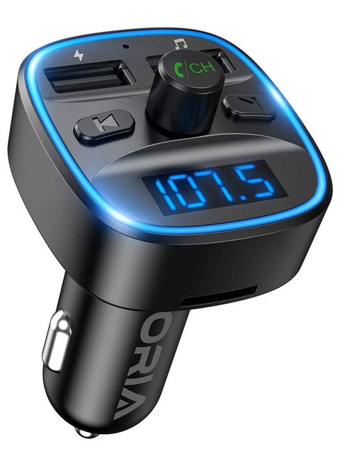 Oria Bluetooth FM Transmitter for Cars 2021 Enhanced Wireless Car Radio Kit Universal Car Charger with Dual USB Charging Hands-Free Calling Music Player Supports TF Card and USB Disk