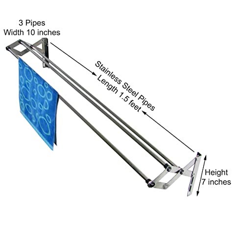 Rainbow Drywell Minimiser 3 Pipes 1.5 Feet Stainless Steel Wall Cloth Dryer/Clothes Hanger/Rust Proof Drying Rack Wall Mountable (1.5 Feet) - Image 2