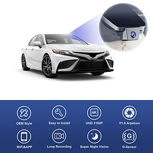 Fitcamx 4K Dash Cam Suitable for Toyota Camry 2021 2022 2023 2024 LE L XLE TRD XSE SE Hybrid (Gen8/XV70), OEM Look, 2160P UHD Video， WiFi & APP, Loop Recording, G-Sensor, Easy to Use, 64GB Card - Image 3