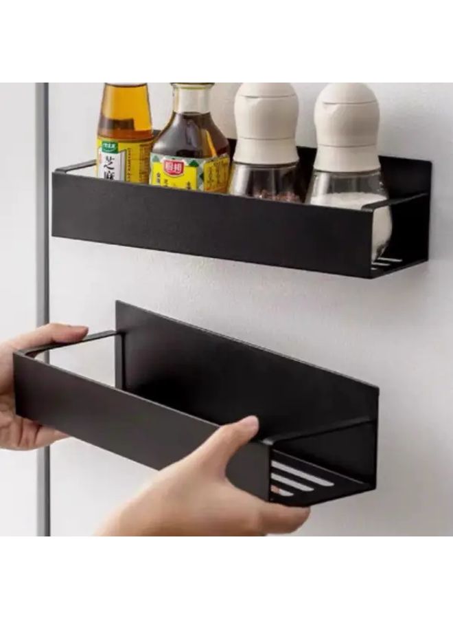 2pcs Black Magnetic Storage Baskets Carbon Steel No Drill Glue Required Multifunctional Organizer For Refrigerator Microwave Washing Machine Space Saving Side Spice Rack Holder For Kitchen Laundry Room Magnets For Refrigerator Sleek Basket Design - Image 3