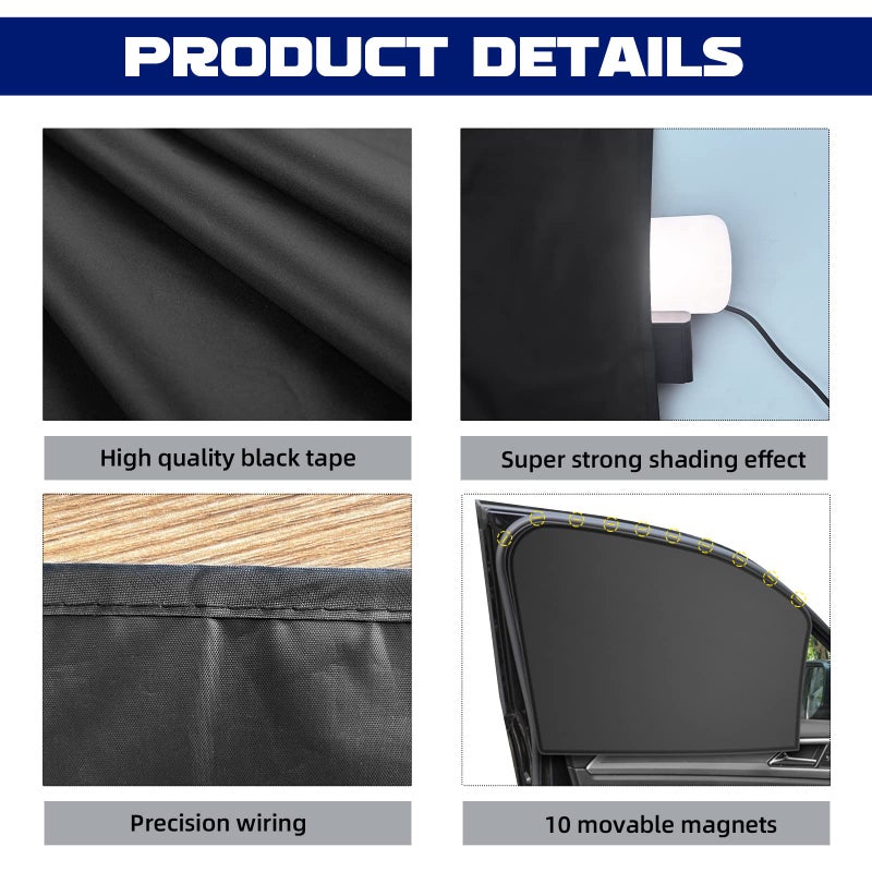NTNEV Car Side Window Sun Shades, Shades with Magnets, Shade for Baby, Strong-Light Blocking & UV Protection Privacy Covers Auto Accessories (Double-sided Black) - Image 3