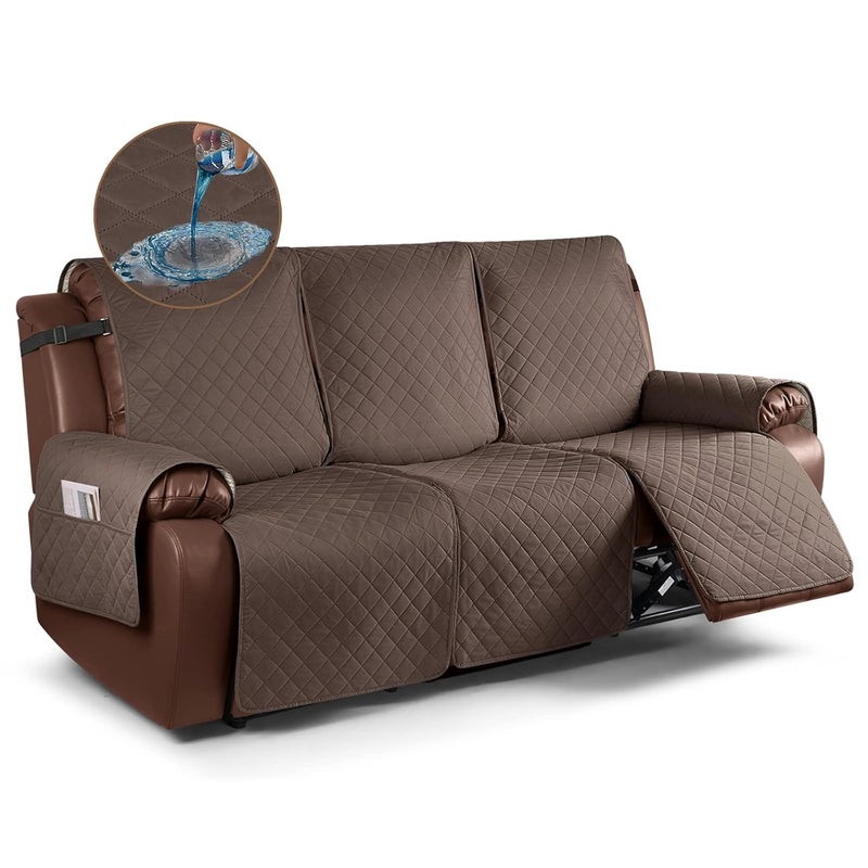 KinCam 100 Waterproof Recliner Couch Covers NonSlip Reclining Sofa Covers for 3 Seater Recliner Couch Cover Furniture Protector with Elastic Straps for Pets Kids Brown
