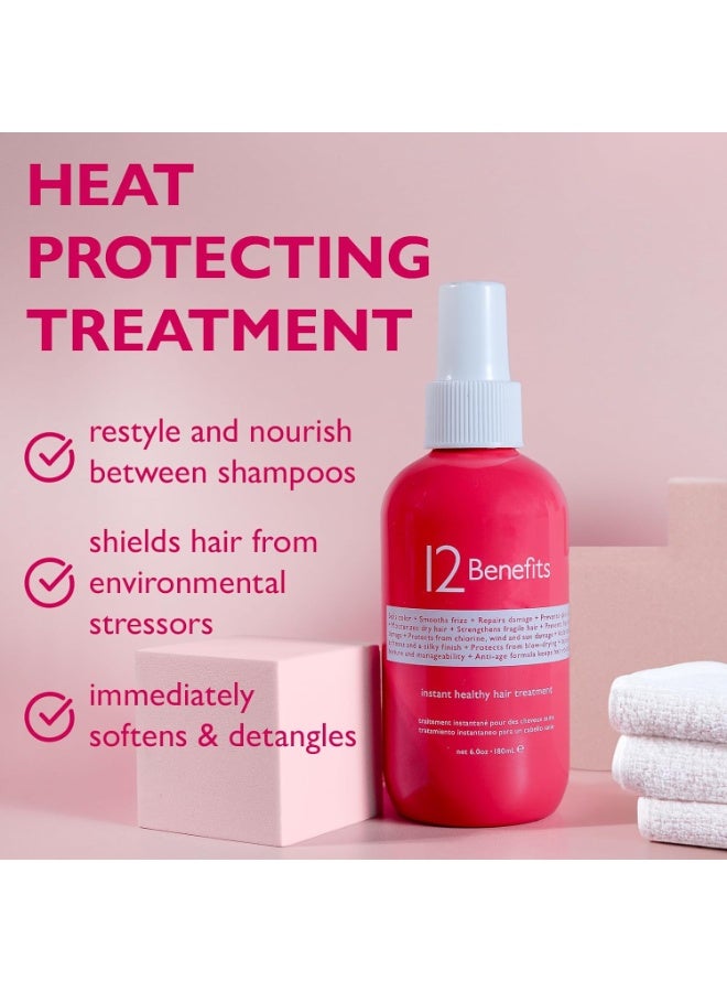 12 Benefits 12 Benefits Instant Healthy Hair Treatment - Leave In Conditioner Spray with Quaternium 39 and Silk Fibre Protein - Smooths Frizz, Strengthens & Repairs Damaged Hair - (6 Fl Oz), Packaging May Vary  - Image 2