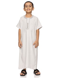 U.S. ELK Boys' Round Neck Short Sleeve Jalabiya | Comfortable and Stylish Kaftan-Inspired Thobe   - Light Grey  - Image 1