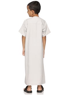 U.S. ELK Boys' Round Neck Short Sleeve Jalabiya | Comfortable and Stylish Kaftan-Inspired Thobe   - Light Grey  - Image 5