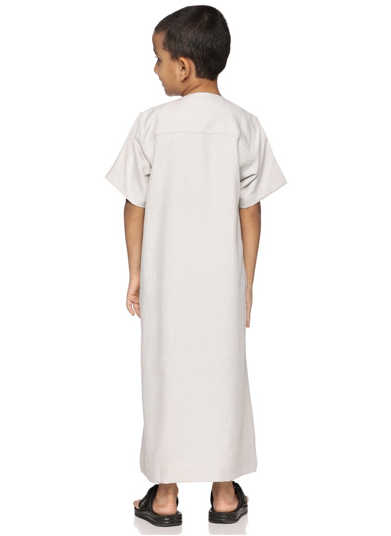 U.S. ELK Boys' Round Neck Short Sleeve Jalabiya | Comfortable and Stylish Kaftan-Inspired Thobe   - Light Grey  - Image 5