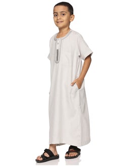 U.S. ELK Boys' Round Neck Short Sleeve Jalabiya | Comfortable and Stylish Kaftan-Inspired Thobe   - Light Grey  - Image 4