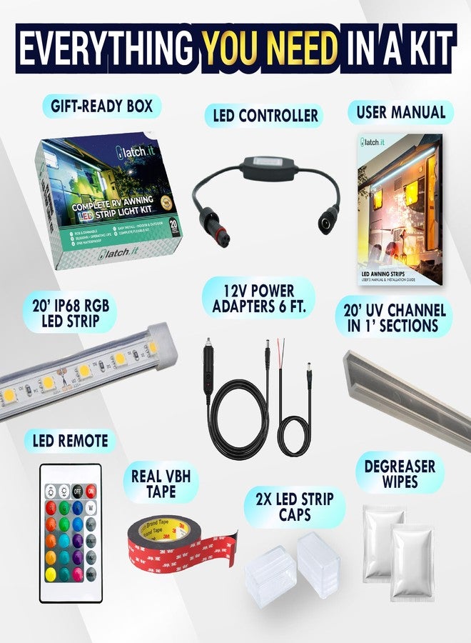 LATCH.IT RV Awning Lights 12V | 20’ V2.1 DIY Kit LED Awning Lights for RV & Campers | IP68 Water-resistant RV LED lights exterior | The Original & Most Complete Camper Awning Lights Kit in The Market! - Image 5