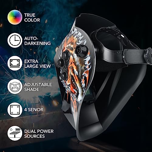 TRQWH Auto Darkening Welding Helmet Large Viewing True Color Solar Powered Welding Hood with 4 Arc Sensor Adjustable Wide Shade Range 4~5-8/9-13 Welder Mask for TIG MIG ARC Weld Plasma Cut Grinding - Image 2