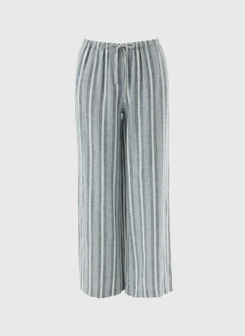 ماتلان Blue Stripe Wide Leg Linen Trousers