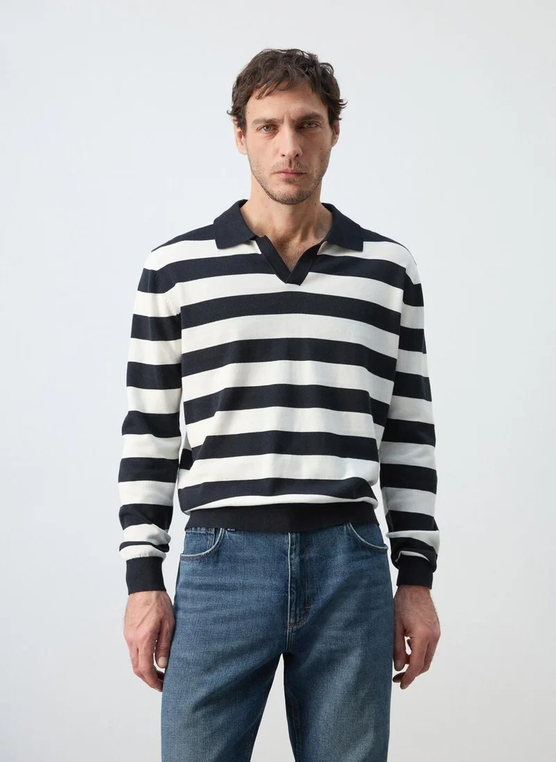 Mango Man Fine knit polo sweater 100% cotton