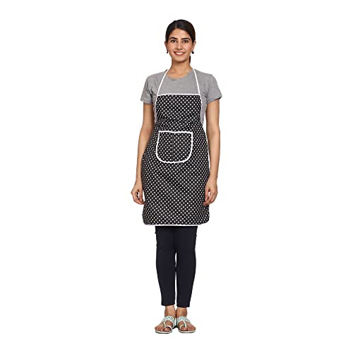 JMi Polyester Fabric Polka Dot Waterproof Apron with Long Ties & Multipurpose Large Pocket Free Size For Cooking Dusting Home Kitchen Restaurant Multipurpose for Men & Women Unisex Apron. (BLACK, 2) - Image 5