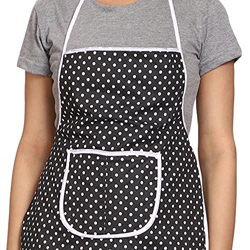 JMi Polyester Fabric Polka Dot Waterproof Apron with Long Ties & Multipurpose Large Pocket Free Size For Cooking Dusting Home Kitchen Restaurant Multipurpose for Men & Women Unisex Apron. (BLACK, 2) - Image 2