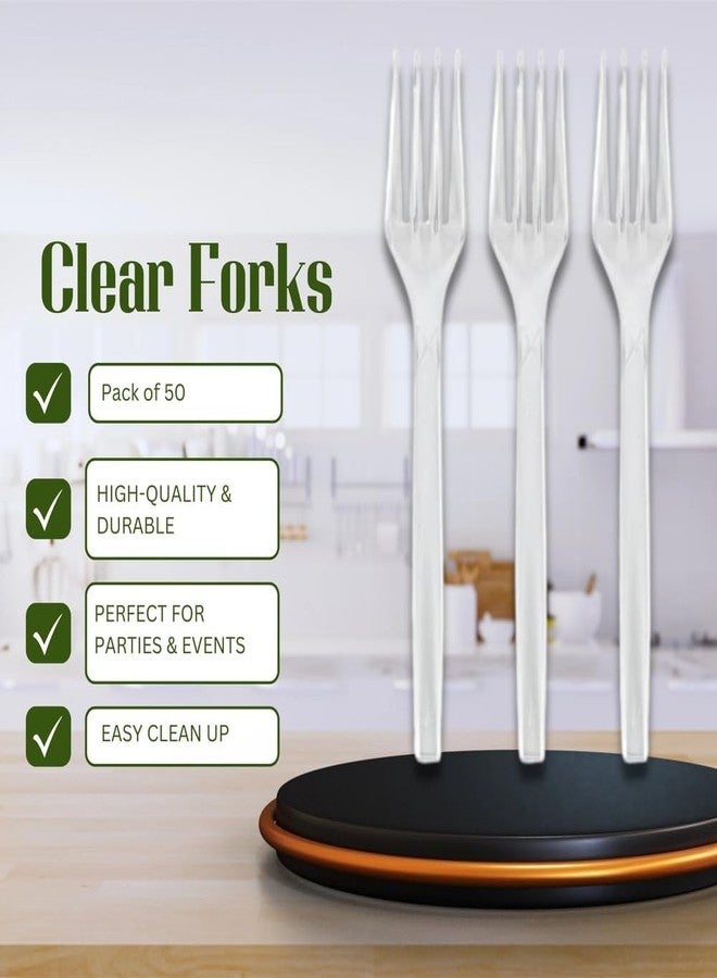Blue Sky Basic Cutlery Collection 50-Count Medium Weight Clear Plastic Forks | Disposable & Convenient for Parties, Picnics, Events - Image 2