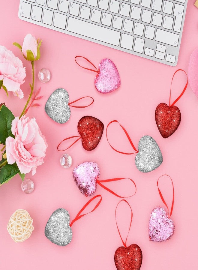 Kathfly 30 Pieces Glitter Valentine's Day Heart Ornaments Hanging Multi Color Foam Heart Baubles Artificial Colorful Christmas Wedding Anniversary Heart Shaped Valentines Decorations for Tree, 3 Colors - Image 4