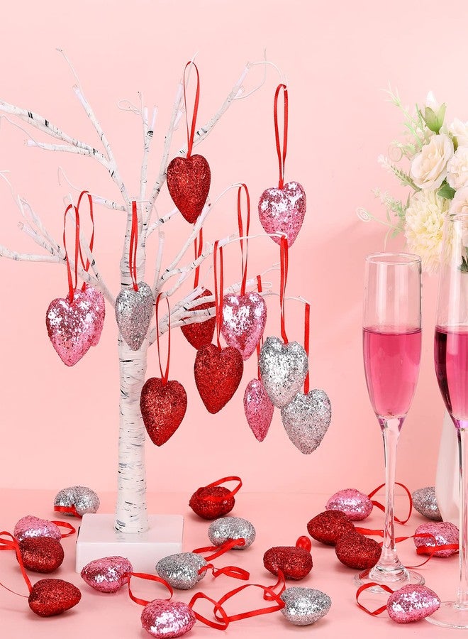 Kathfly 30 Pieces Glitter Valentine's Day Heart Ornaments Hanging Multi Color Foam Heart Baubles Artificial Colorful Christmas Wedding Anniversary Heart Shaped Valentines Decorations for Tree, 3 Colors - Image 3