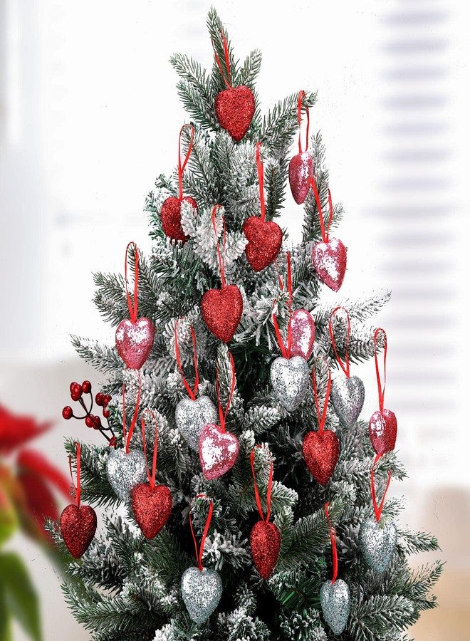Kathfly 30 Pieces Glitter Valentine's Day Heart Ornaments Hanging Multi Color Foam Heart Baubles Artificial Colorful Christmas Wedding Anniversary Heart Shaped Valentines Decorations for Tree, 3 Colors - Image 2
