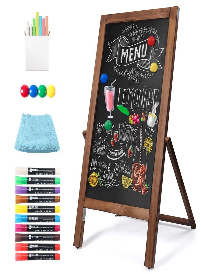 SELEAD Solid Wood Frame Chalkboard with Stand - 40" x 20" Magnetic Double Sided Sandwich Board Signs Outdoor Chalk Board Easel Pizarra for Menu, Business, Wedding - Rustic Brown - Image 1
