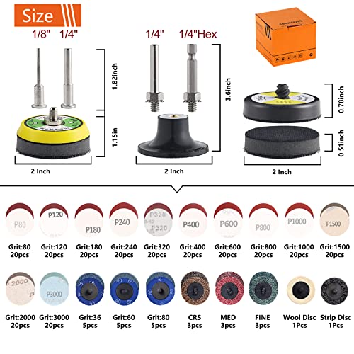 Tshya 270Pack 2inch Sanding Discs Pad Variety Kit for Drill Grinder Rotary Tools Die Grinder Accessories with 1/8"&1/4" Shank Backer Plate, Sanding Pads Includes 36-3000 Grit - Image 2