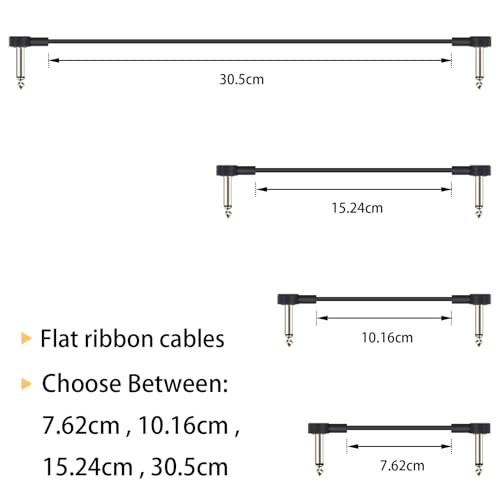 GOGHOST 12 Inch Guitar Patch Cables 4 Pack, 1/4" TS Right Angle Effect Pedal Flat Cables, Pedal Board Patch Cables, Black - Image 4