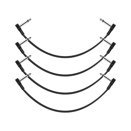 GOGHOST 12 Inch Guitar Patch Cables 4 Pack, 1/4" TS Right Angle Effect Pedal Flat Cables, Pedal Board Patch Cables, Black - Image 1