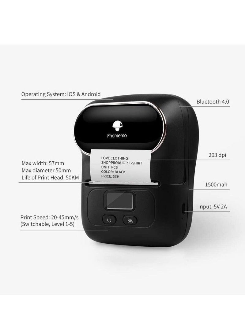 phomemo - Phomemo M110 Portable Thermal Label Printer Bluetooth Connection Apply For Labeling Shipping Office Cable Retail Barcode And More Black - Image 1
