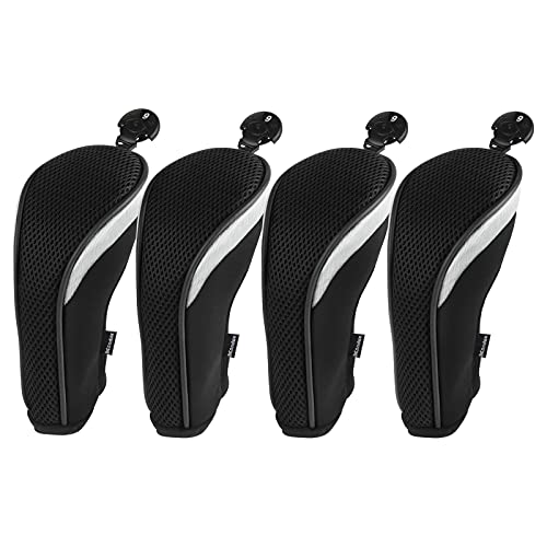 Andux Mesh Golf Hybrid Club Head Covers with Dial No. Tags 4pcs/Set (All The Same Size) Black/Black - Image 1