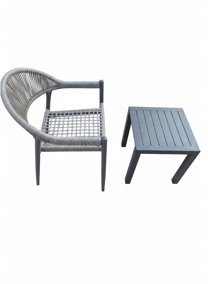 Modern 3-Piece Outdoor Balcony Set | Gray PVC Rope Chair and Aluminum Side Table - Image 5
