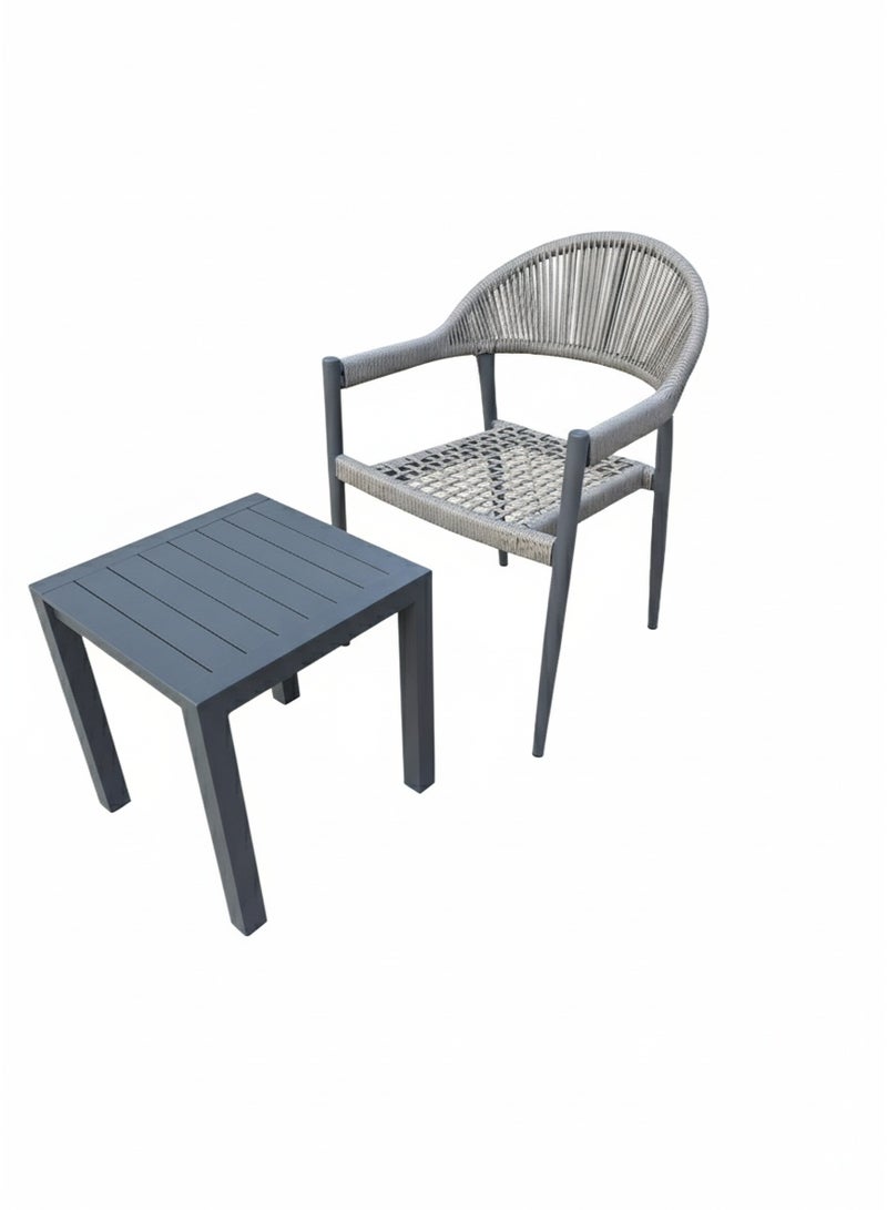 Modern 3-Piece Outdoor Balcony Set | Gray PVC Rope Chair and Aluminum Side Table - Image 2