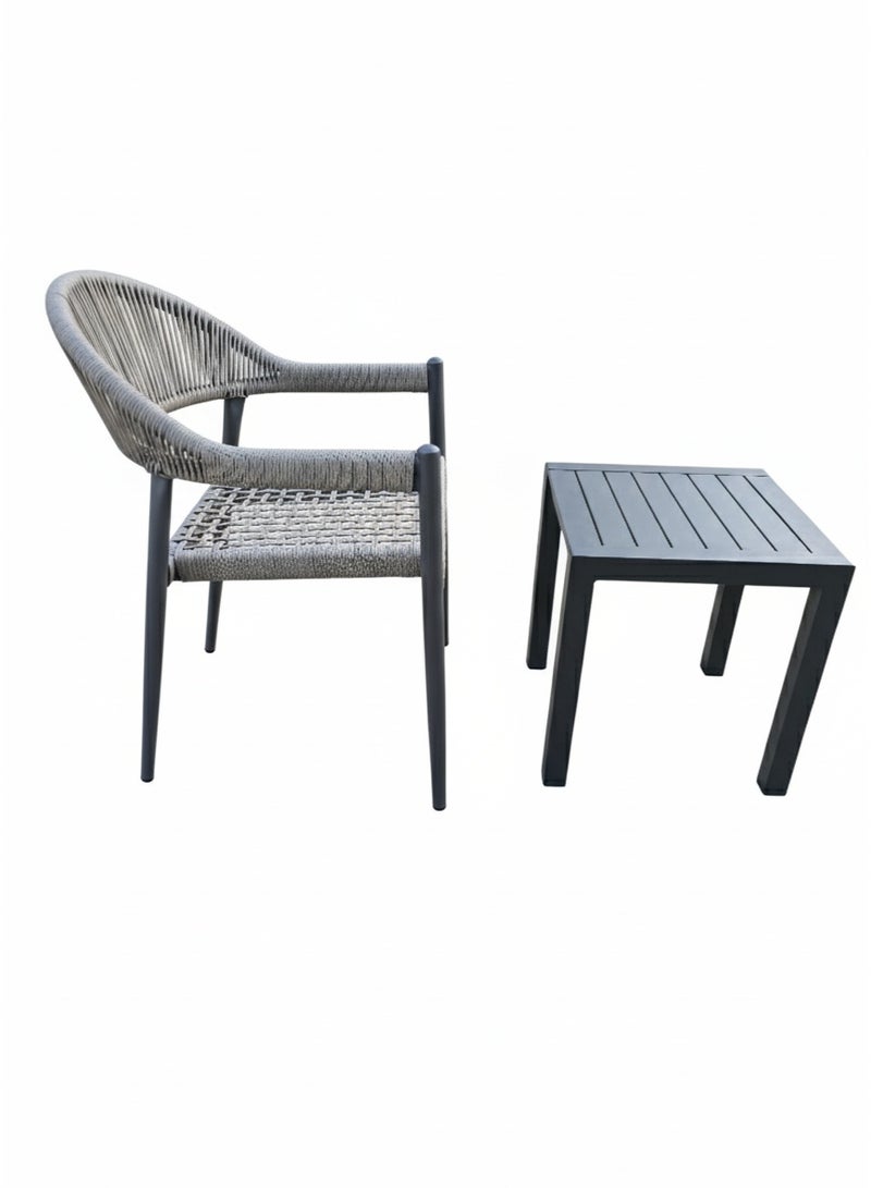 Modern 3-Piece Outdoor Balcony Set | Gray PVC Rope Chair and Aluminum Side Table - Image 3