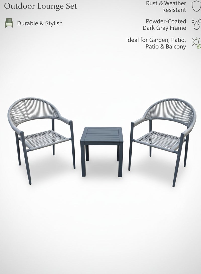 Modern 3-Piece Outdoor Balcony Set | Gray PVC Rope Chair and Aluminum Side Table - Image 1