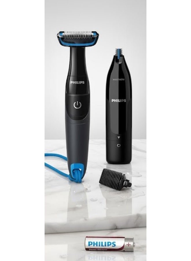 Philips مجموعة ماكينة حلاقة الجسم 1024 وماكينة تشذيب الأنف NT1640 - Image 1