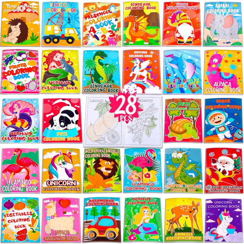 Geefuun 28PCS Mini Coloring Books for Kids Party Favors: Ages 2-4 4-8 - Birthday Gifts Small Goodie Bags Stuffer Fillers Bulk School Classroom Activity(Not Duplicate) - Image 1