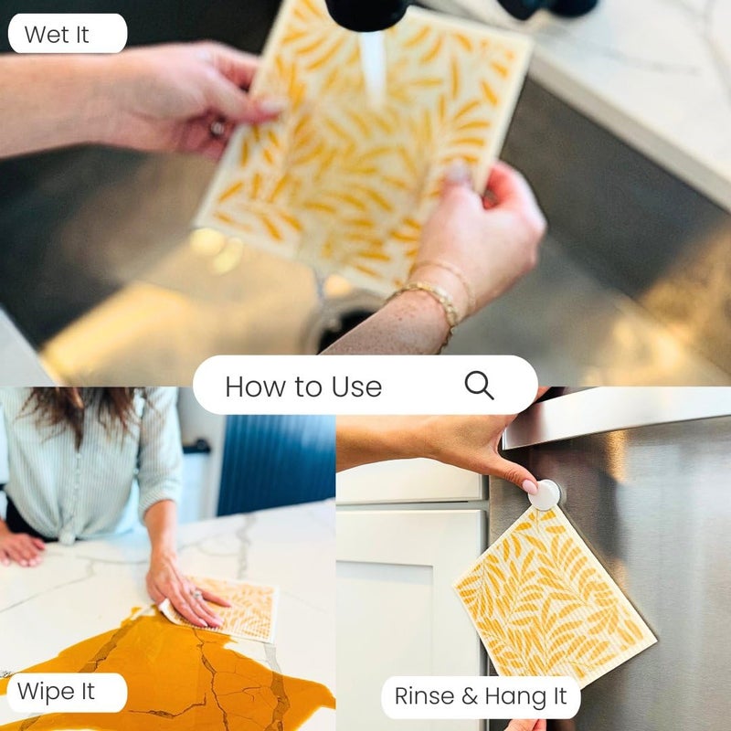 Harps&Seb Swedish Dishcloths for Kitchen Dishcloths - 6 Pack, Reusable Paper Towels with Clips, Super Absorbent Washable Non-Scratch Swedish Dish Towels, No Odor, Biodegradable - Image 3