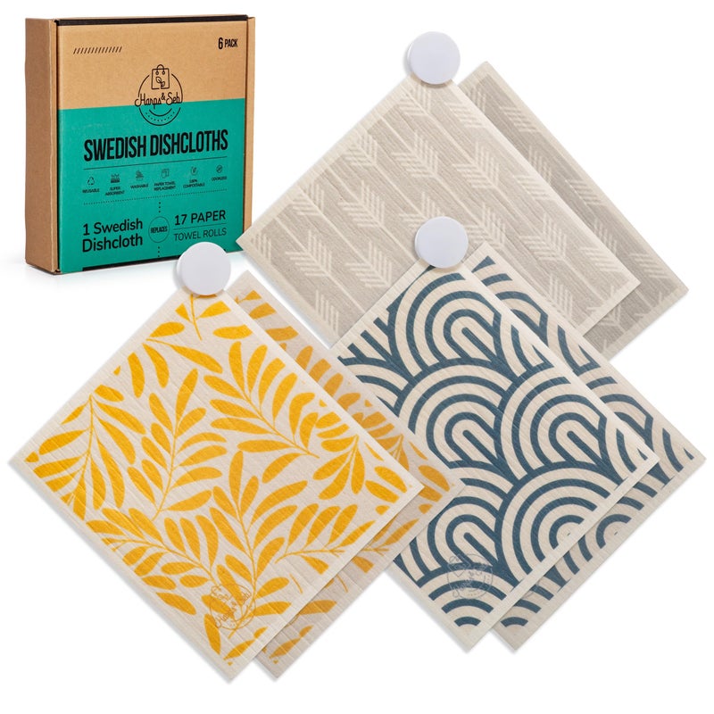 Harps&Seb Swedish Dishcloths for Kitchen Dishcloths - 6 Pack, Reusable Paper Towels with Clips, Super Absorbent Washable Non-Scratch Swedish Dish Towels, No Odor, Biodegradable - Image 1