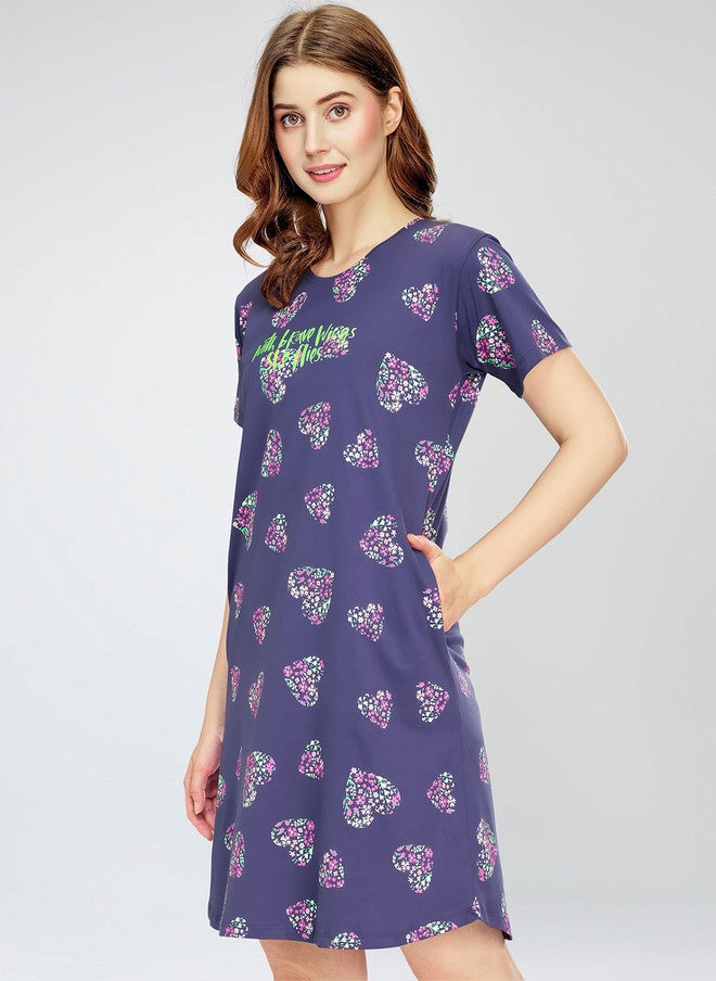 Zeyo Conversational Printed Pure Cotton T-shirt Nightdress - Image 3