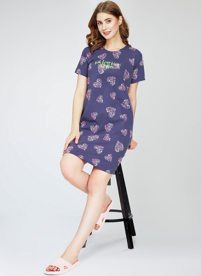 Zeyo Conversational Printed Pure Cotton T-shirt Nightdress - Image 1
