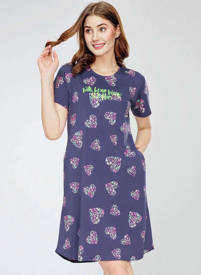 Zeyo Conversational Printed Pure Cotton T-shirt Nightdress - Image 5