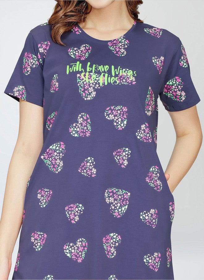 Zeyo Conversational Printed Pure Cotton T-shirt Nightdress - Image 2