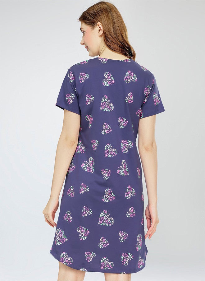 Zeyo Conversational Printed Pure Cotton T-shirt Nightdress - Image 4