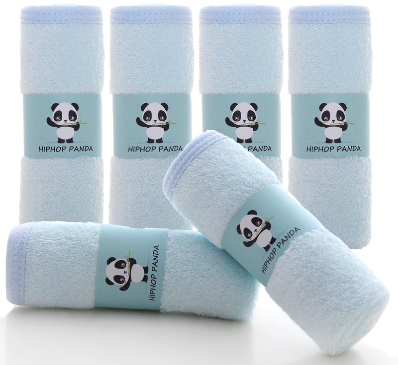 HIPHOP PANDA HIPHOP PANDA Baby Washcloths Rayon Made from Bamboo 2 Layer Ultra Soft Absorbent Newborn Bath Face Towel Reusable Baby Wipes for Delicate Skin Blue 6 Pack 