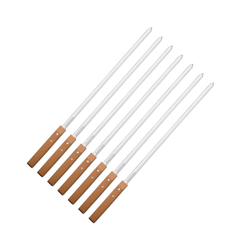 kaorou KAOROU Kabob Skewers23Inch Long68Inch Wide Heavy Duty Stainless Steel with Wood Handle Perfect for Koobideh Kebab PersianBrazilian Style Chicken Shrimp KebabSet of7with Bag 
