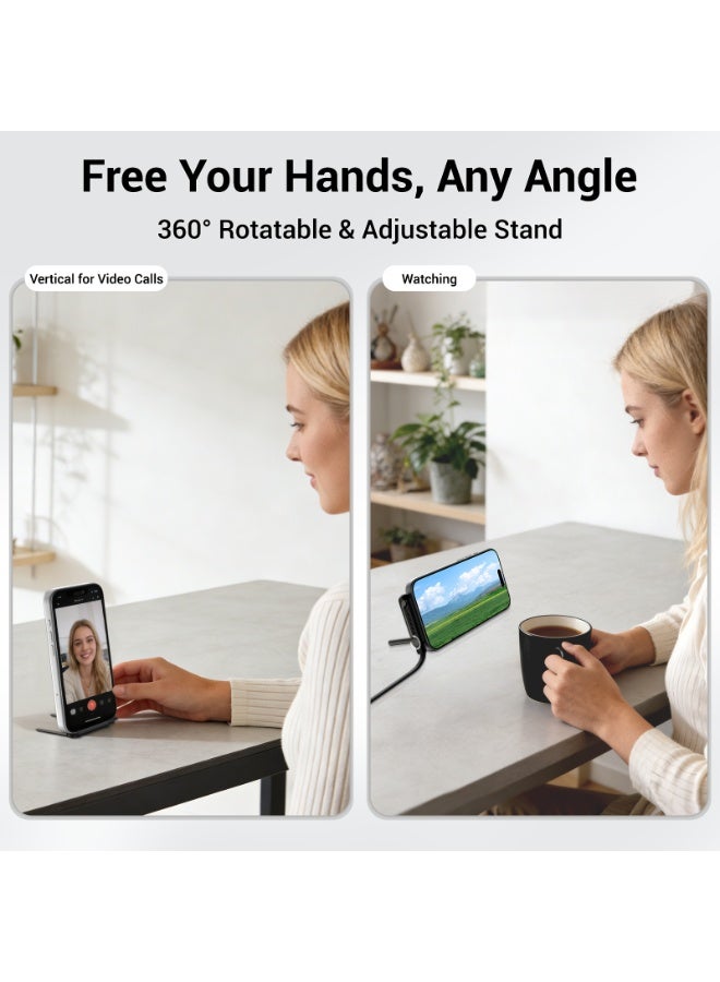 XIMAND كابل شحن مخفي بحامل، كابل شحن سريع بقدرة 240 واط للمكتب، كابل USB-C إلى USB-C بطول 4.9 قدم مع حامل معدني قابل للدوران 360 درجة، شاحن وحامل 2 في 1 للألعاب والمكتب والمنزل، عبوة من قطعتين - Image 3