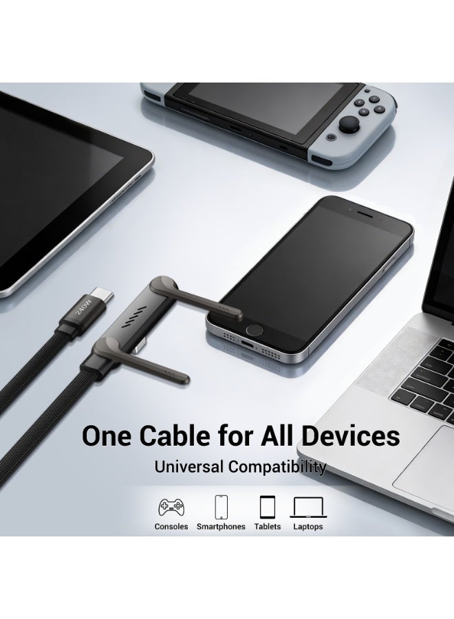 XIMAND كابل شحن مخفي بحامل، كابل شحن سريع بقدرة 240 واط للمكتب، كابل USB-C إلى USB-C بطول 4.9 قدم مع حامل معدني قابل للدوران 360 درجة، شاحن وحامل 2 في 1 للألعاب والمكتب والمنزل، عبوة من قطعتين - Image 5
