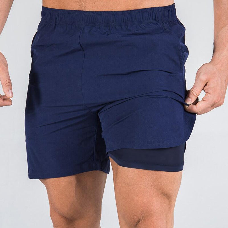 New Plus Size Double-Layer Quick-Dry Workout Shorts Navy blue light version 