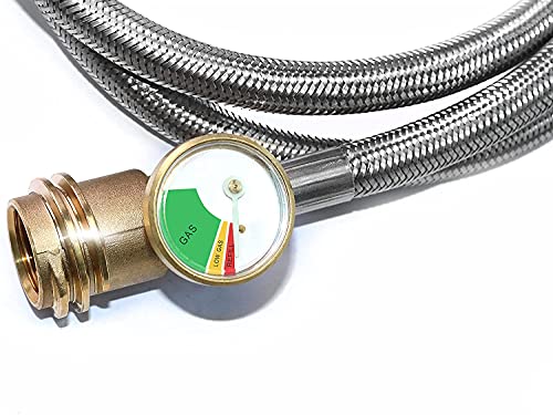 DOZYANT 5 Feet Propane Tank Extension Hose Braided with Gauge -Leak Detector Replacement for Gas Grill, Heater and All Other Propane Appliances, Acme to Male QCC/POL Fittings - Image 3