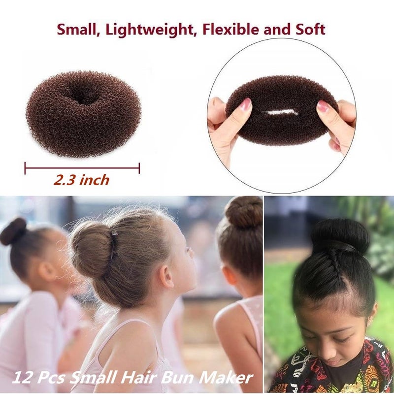 SQULIGT Hair Donut Set - 12 Pcs Crown Shapers for Short and Thin Hair, Kids Girls Women (Size S/ 2.3 Inch, Dark Brown) - Image 2