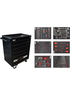 Brio Movable Tool Cabinet on Wheels Tool Trolley 6 Drawers Locked Eco 74 Pieces Black Full  - Image 1