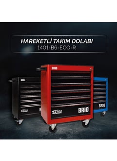 Brio Movable Tool Cabinet on Wheels Tool Trolley 6 Drawers Locked Eco 74 Pieces Black Full  - Image 2